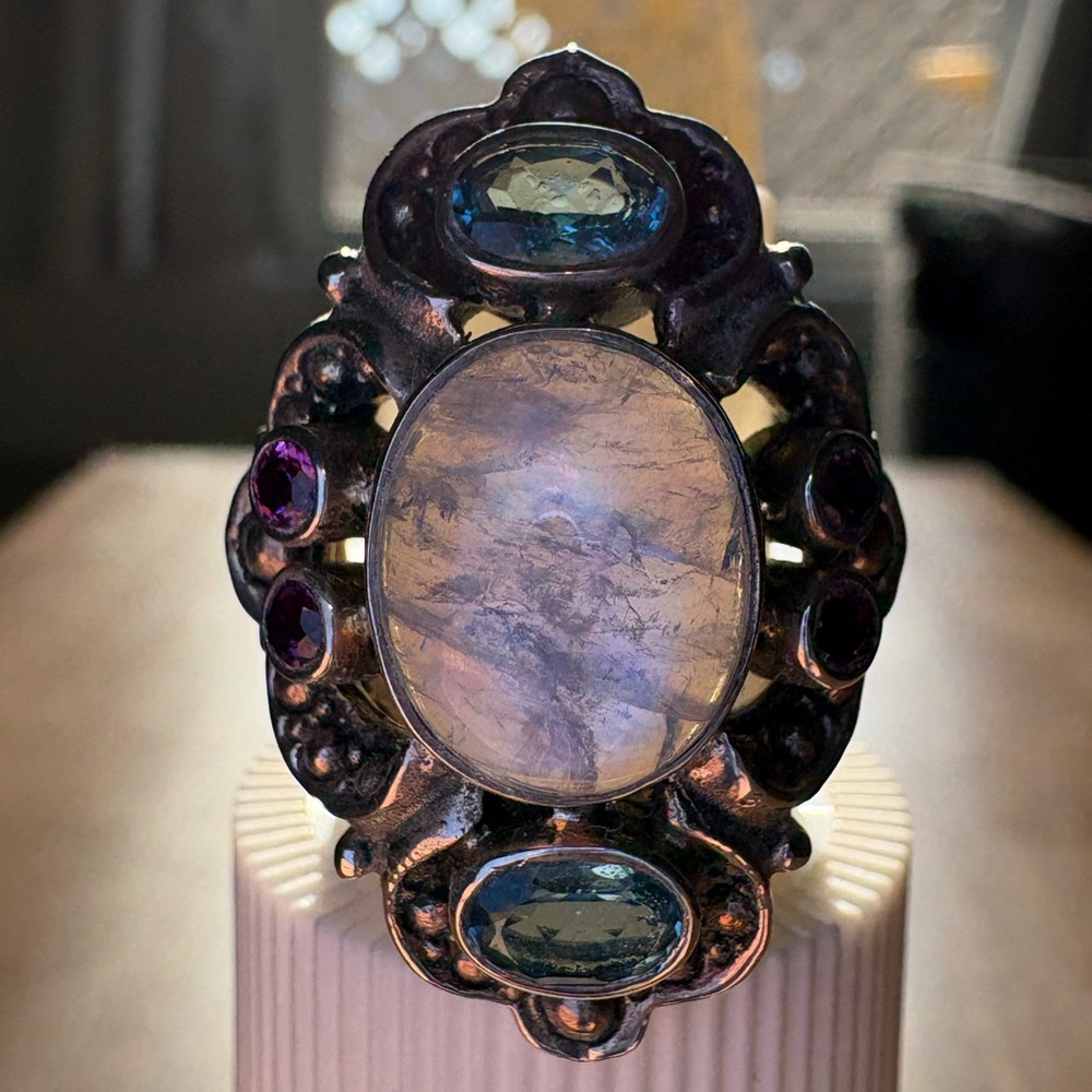 Nicky Butler Moonstone, Blue Topaz, & Pink Amethyst Ring